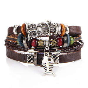 Vintage Leaf Feather Multilayer Leather Bracelet Men Fashion Braided Handmade Star Rope Wrap Bracelets & Bangles Male Gift