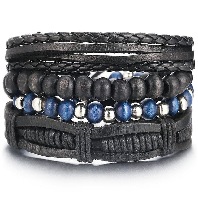 Vintage Leaf Feather Multilayer Leather Bracelet Men Fashion Braided Handmade Star Rope Wrap Bracelets & Bangles Male Gift
