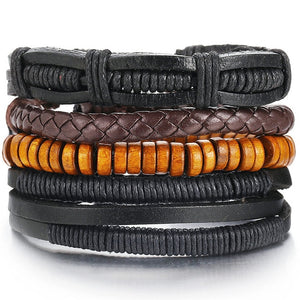 Vintage Leaf Feather Multilayer Leather Bracelet Men Fashion Braided Handmade Star Rope Wrap Bracelets & Bangles Male Gift