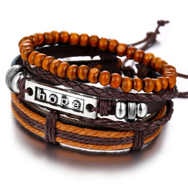 Vintage Leaf Feather Multilayer Leather Bracelet Men Fashion Braided Handmade Star Rope Wrap Bracelets & Bangles Male Gift
