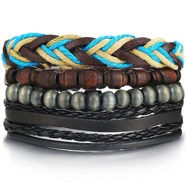 Vintage Leaf Feather Multilayer Leather Bracelet Men Fashion Braided Handmade Star Rope Wrap Bracelets & Bangles Male Gift
