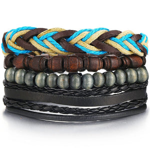 Vintage Leaf Feather Multilayer Leather Bracelet Men Fashion Braided Handmade Star Rope Wrap Bracelets & Bangles Male Gift