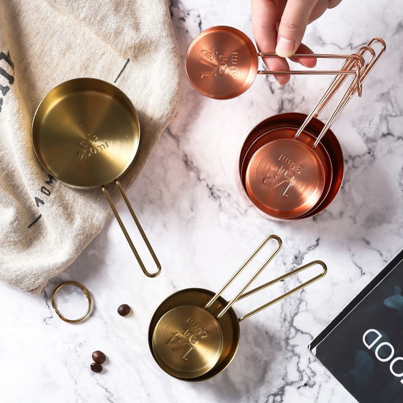 4pcs/set Measuring Cup Metal Scoop Home Coffee Tea Cake Powder Measuring Spoon Baking Tool Multifunctional Kitchen Tool Set