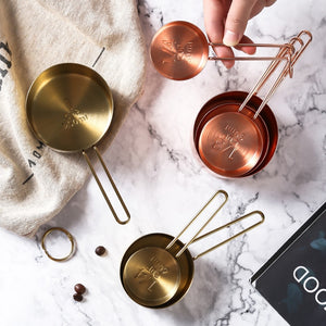 4pcs/set Measuring Cup Metal Scoop Home Coffee Tea Cake Powder Measuring Spoon Baking Tool Multifunctional Kitchen Tool Set