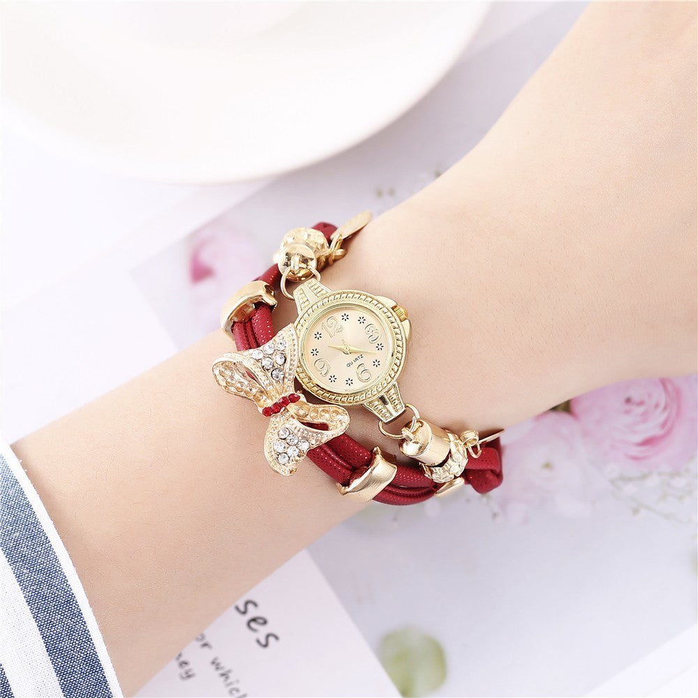 Hot selling retro bracelet watch women high quality exquisite bow-knot leave pendant quartz relogio feminino reloj mujer watches