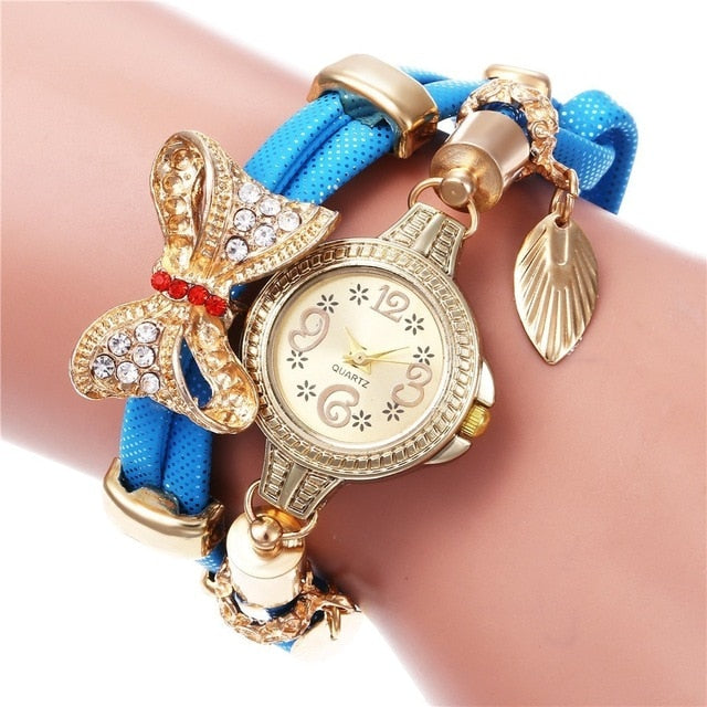 Hot selling retro bracelet watch women high quality exquisite bow-knot leave pendant quartz relogio feminino reloj mujer watches