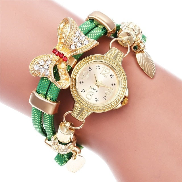 Hot selling retro bracelet watch women high quality exquisite bow-knot leave pendant quartz relogio feminino reloj mujer watches
