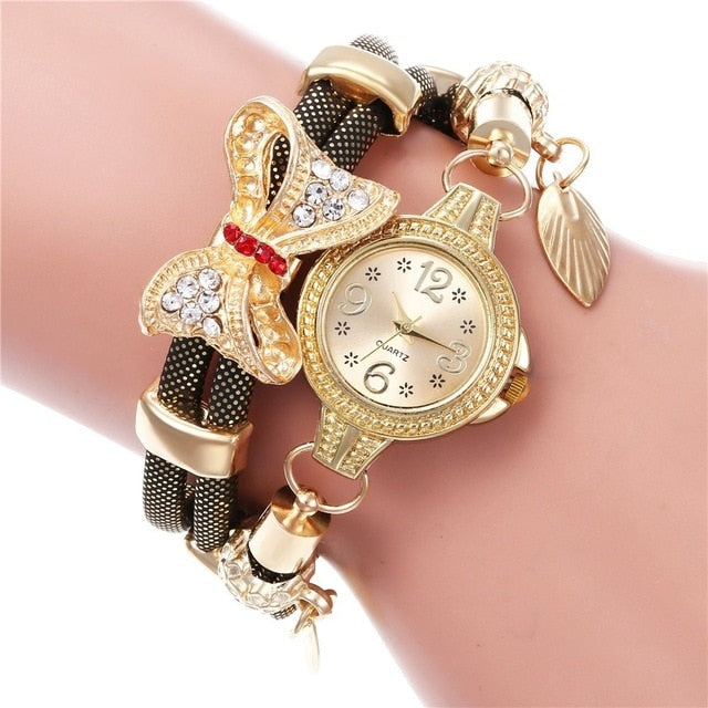 Hot selling retro bracelet watch women high quality exquisite bow-knot leave pendant quartz relogio feminino reloj mujer watches