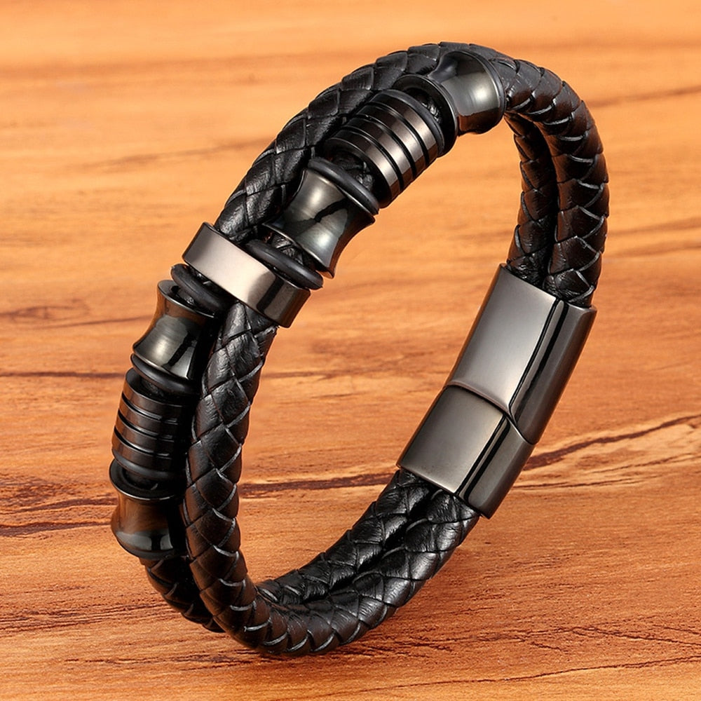 Personalized Accessories Bracelet Men's Fashion Gift Black Genuine Leather Bracelets DIY Combination Wild Handsome Gift