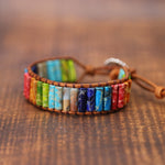 Chakra Bracelet Jewelry Handmade Multi Color Natural Stone Tube Beads Leather Wrap Couples Bracelets Creative Gifts