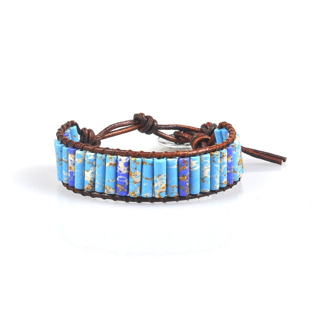 Chakra Bracelet Jewelry Handmade Multi Color Natural Stone Tube Beads Leather Wrap Couples Bracelets Creative Gifts