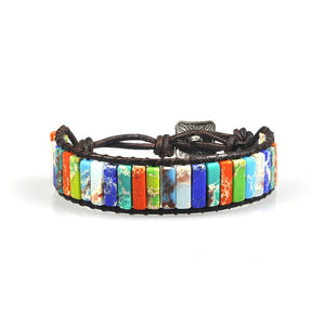 Chakra Bracelet Jewelry Handmade Multi Color Natural Stone Tube Beads Leather Wrap Couples Bracelets Creative Gifts