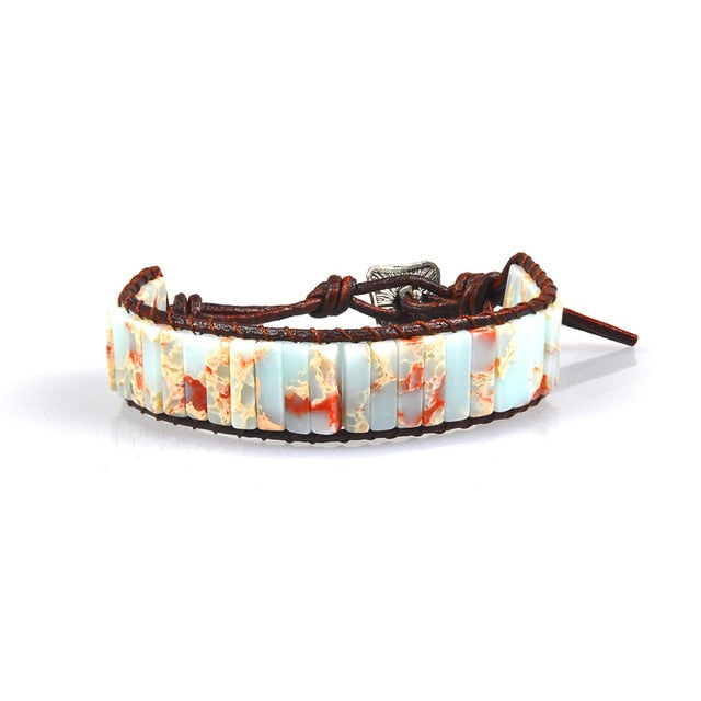 Chakra Bracelet Jewelry Handmade Multi Color Natural Stone Tube Beads Leather Wrap Couples Bracelets Creative Gifts