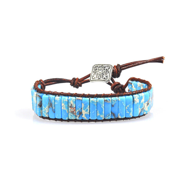 Chakra Bracelet Jewelry Handmade Multi Color Natural Stone Tube Beads Leather Wrap Couples Bracelets Creative Gifts
