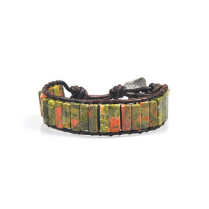 Chakra Bracelet Jewelry Handmade Multi Color Natural Stone Tube Beads Leather Wrap Couples Bracelets Creative Gifts