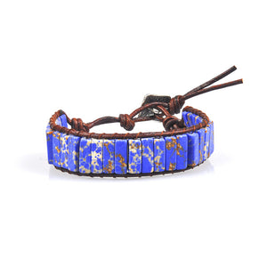 Chakra Bracelet Jewelry Handmade Multi Color Natural Stone Tube Beads Leather Wrap Couples Bracelets Creative Gifts