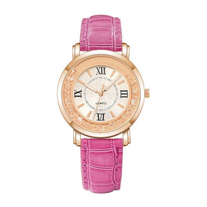 New ladies watch Rhinestone Leather Bracelet Wristwatch Women Fashion Watches Ladies Alloy Analog Quartz relojes