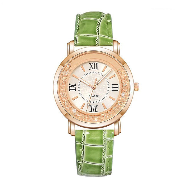 New ladies watch Rhinestone Leather Bracelet Wristwatch Women Fashion Watches Ladies Alloy Analog Quartz relojes