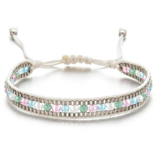 Woman  or Men Handmade Bohemia Weave Adjustable Rope Chain Crystal Charms Bracelets Wristband Fashion Jewelry Gift