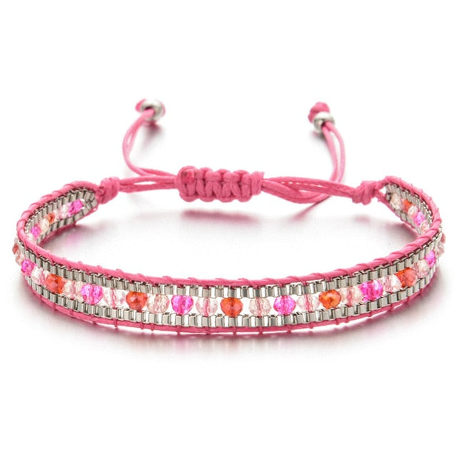 Woman  or Men Handmade Bohemia Weave Adjustable Rope Chain Crystal Charms Bracelets Wristband Fashion Jewelry Gift