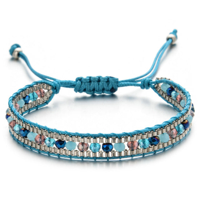 Woman  or Men Handmade Bohemia Weave Adjustable Rope Chain Crystal Charms Bracelets Wristband Fashion Jewelry Gift