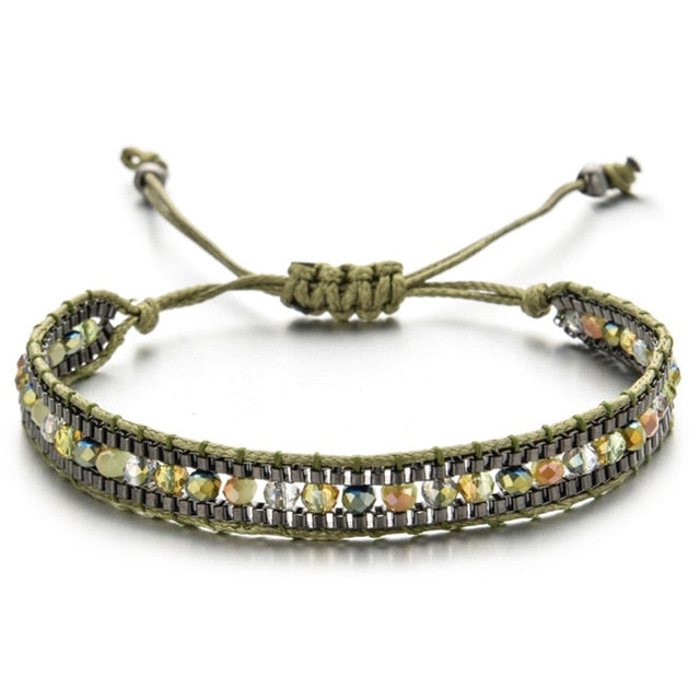 Woman  or Men Handmade Bohemia Weave Adjustable Rope Chain Crystal Charms Bracelets Wristband Fashion Jewelry Gift