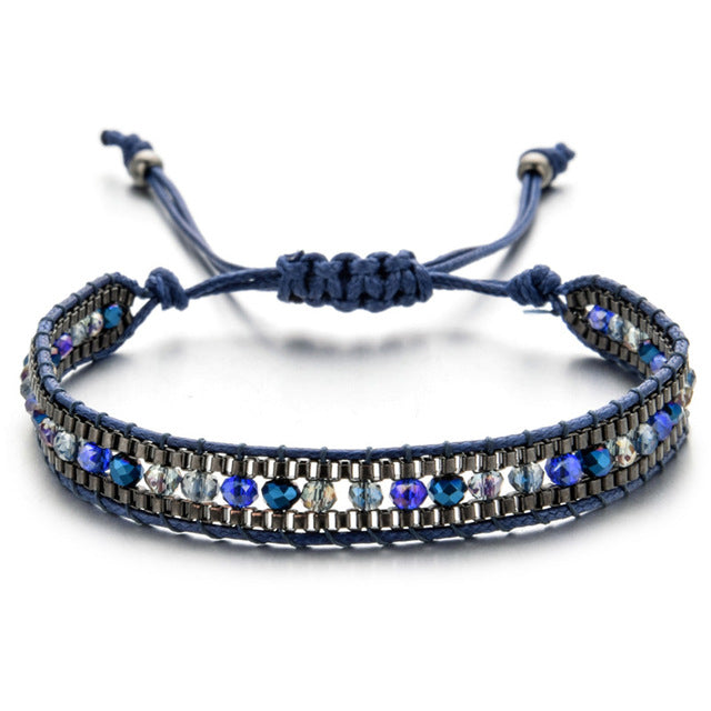 Woman  or Men Handmade Bohemia Weave Adjustable Rope Chain Crystal Charms Bracelets Wristband Fashion Jewelry Gift