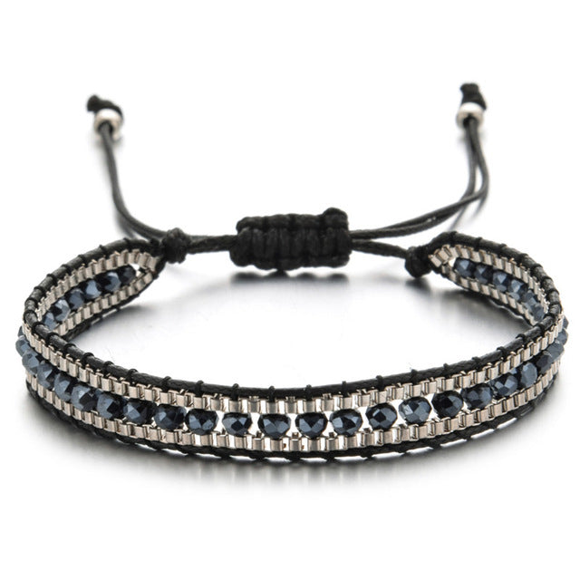 Woman  or Men Handmade Bohemia Weave Adjustable Rope Chain Crystal Charms Bracelets Wristband Fashion Jewelry Gift